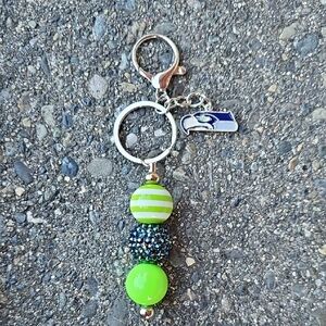 Seahawks Keychain with Green Beads